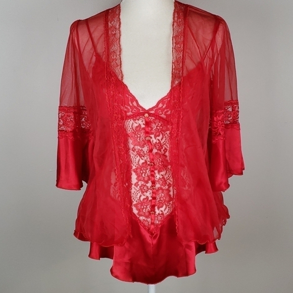 INTIMATO Amore Red Babydoll Teddy Set Satin Lace - Picture 1 of 16